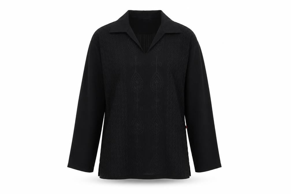 Deus Womens Black Geometric Viscose Basic Blouse Size M V-Neck
