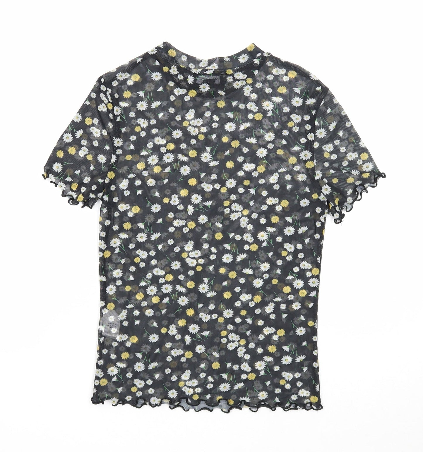 New Look Womens Black Floral Polyester Basic T-Shirt Size 8 Scoop Neck - Daisy