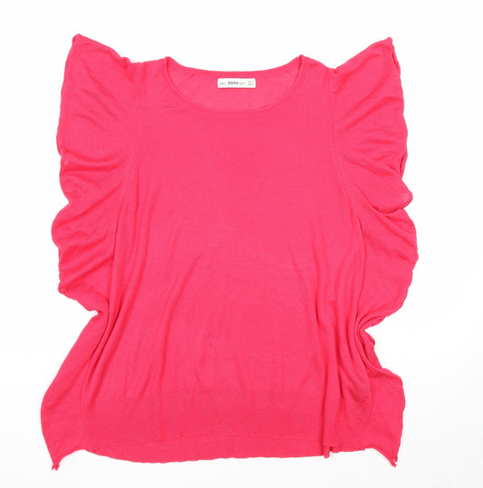 Zara Womens Pink Round Neck Viscose Pullover Jumper Size M
