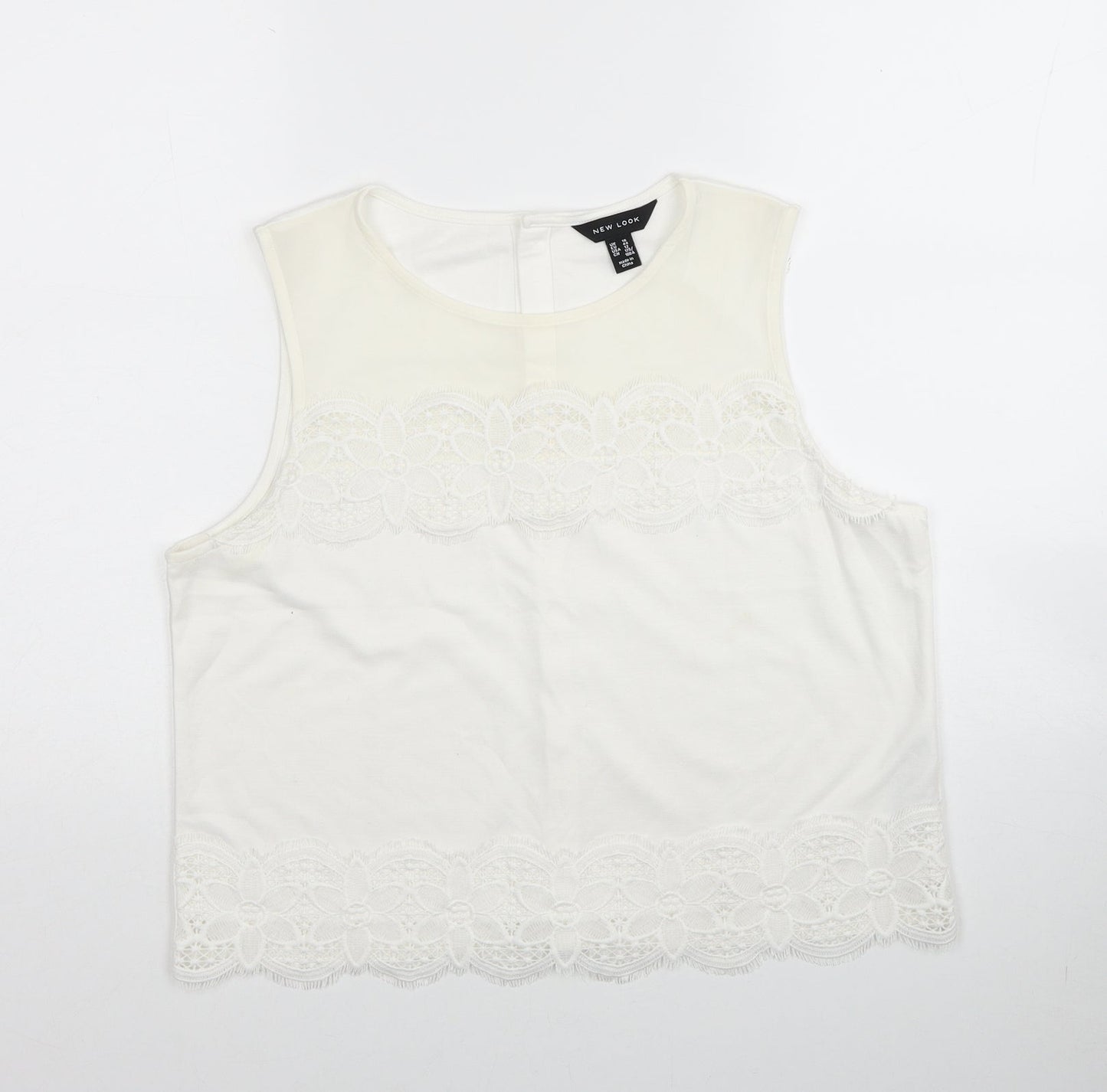 New Look Womens Ivory Geometric Polyester Cropped Tank Size 16 Round Neck