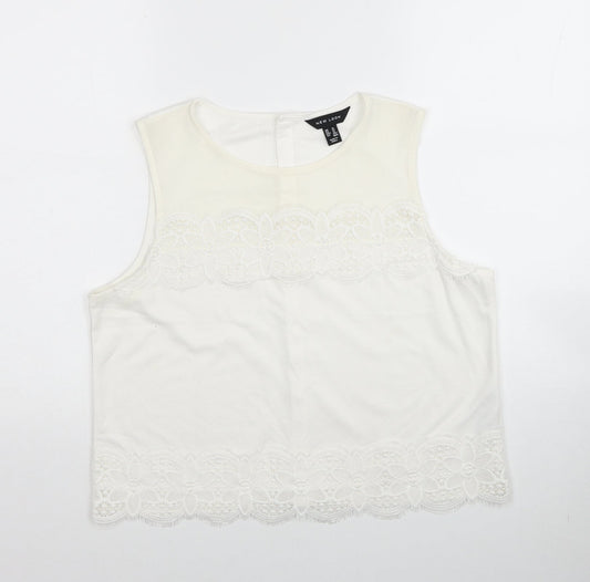 New Look Womens Ivory Geometric Polyester Cropped Tank Size 16 Round Neck