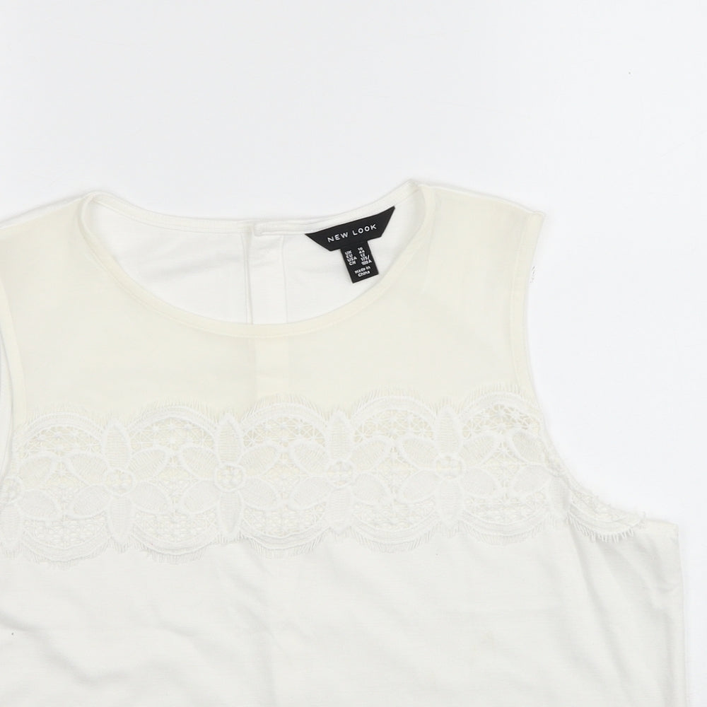 New Look Womens Ivory Geometric Polyester Cropped Tank Size 16 Round Neck