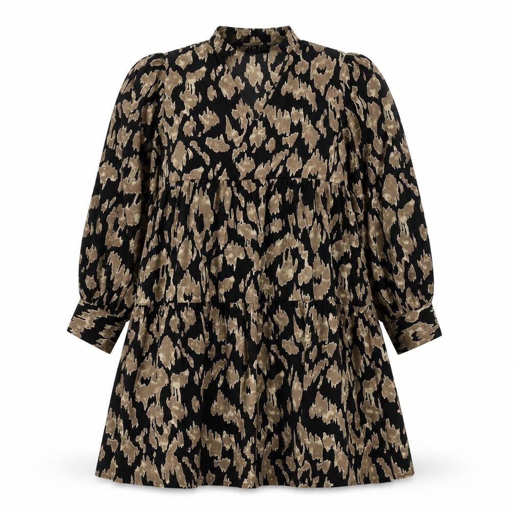 SheIn Womens Brown Animal Print Polyester A-Line Size XL V-Neck Pullover - Leopard Print