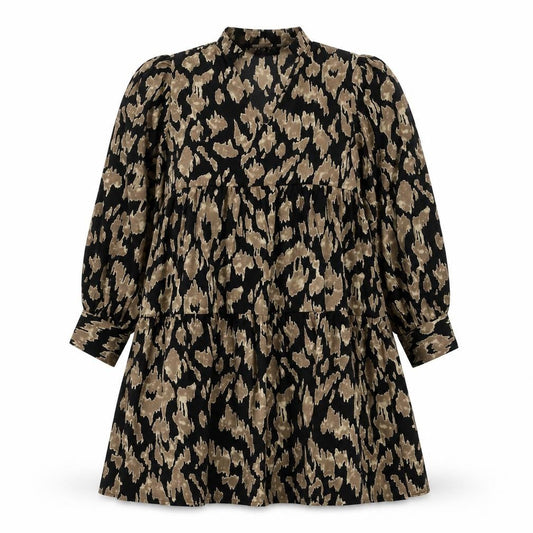 SheIn Womens Brown Animal Print Polyester A-Line Size XL V-Neck Pullover - Leopard Print