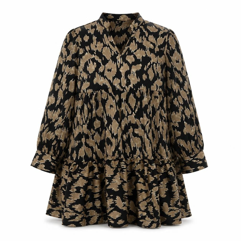 SheIn Womens Brown Animal Print Polyester A-Line Size XL V-Neck Pullover - Leopard Print