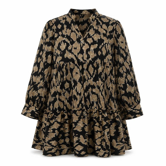 SheIn Womens Brown Animal Print Polyester A-Line Size XL V-Neck Pullover - Leopard Print