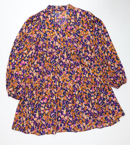 SHEIN Womens Multicoloured Animal Print Polyester A-Line Size XL V-Neck Pullover - Leopard Print
