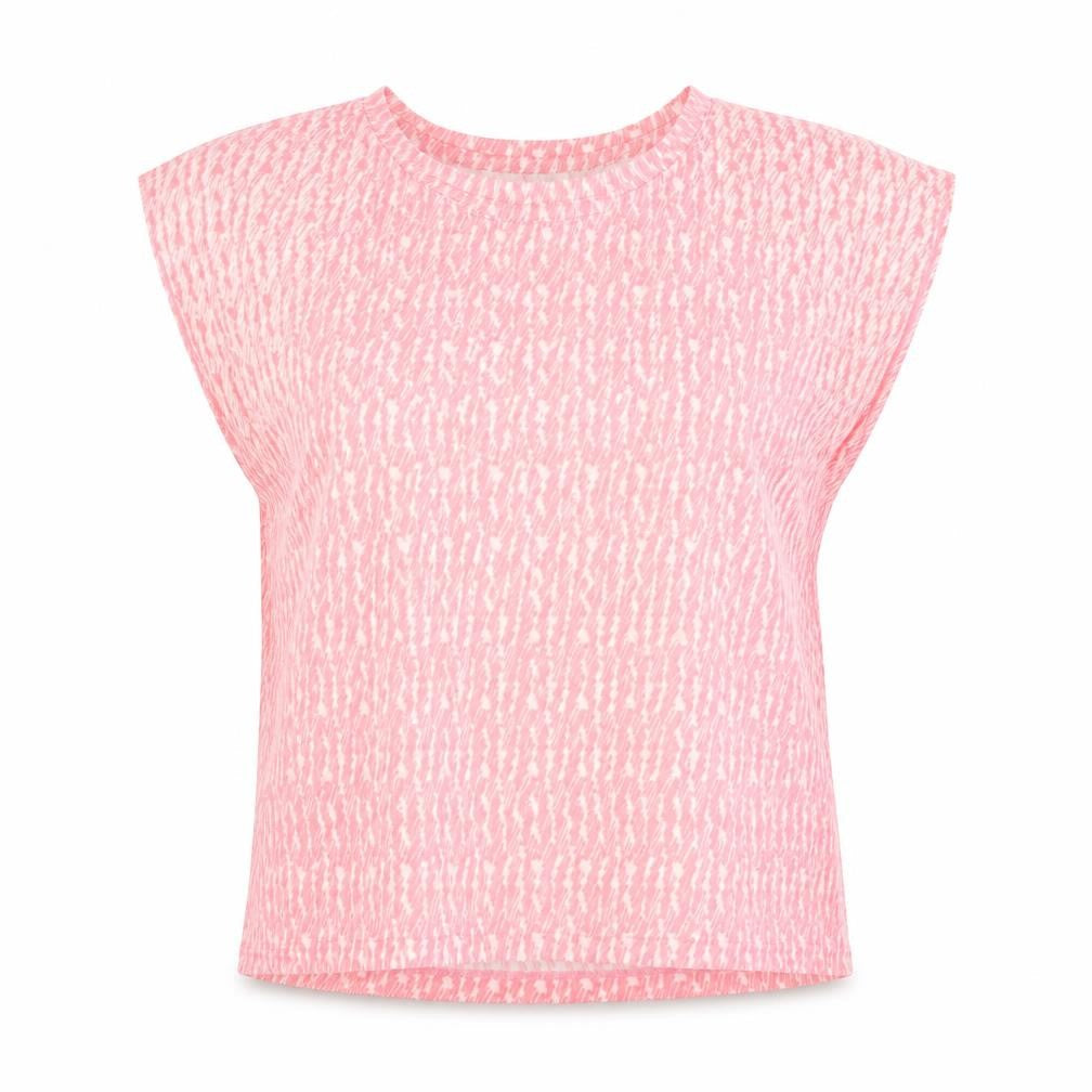 Marks & Spencer Womens Pink Geometric Polyester Basic T-Shirt Size 14 Round Neck