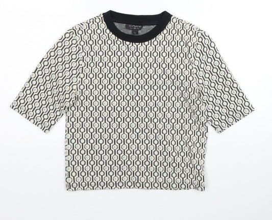 Topshop Womens Multicoloured Geometric Cotton Cropped T-Shirt Size 8 Scoop Neck