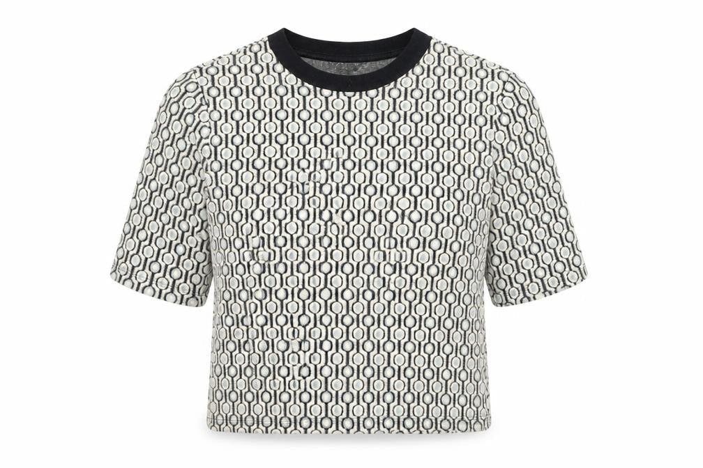 Topshop Womens Multicoloured Geometric Cotton Cropped T-Shirt Size 8 Scoop Neck