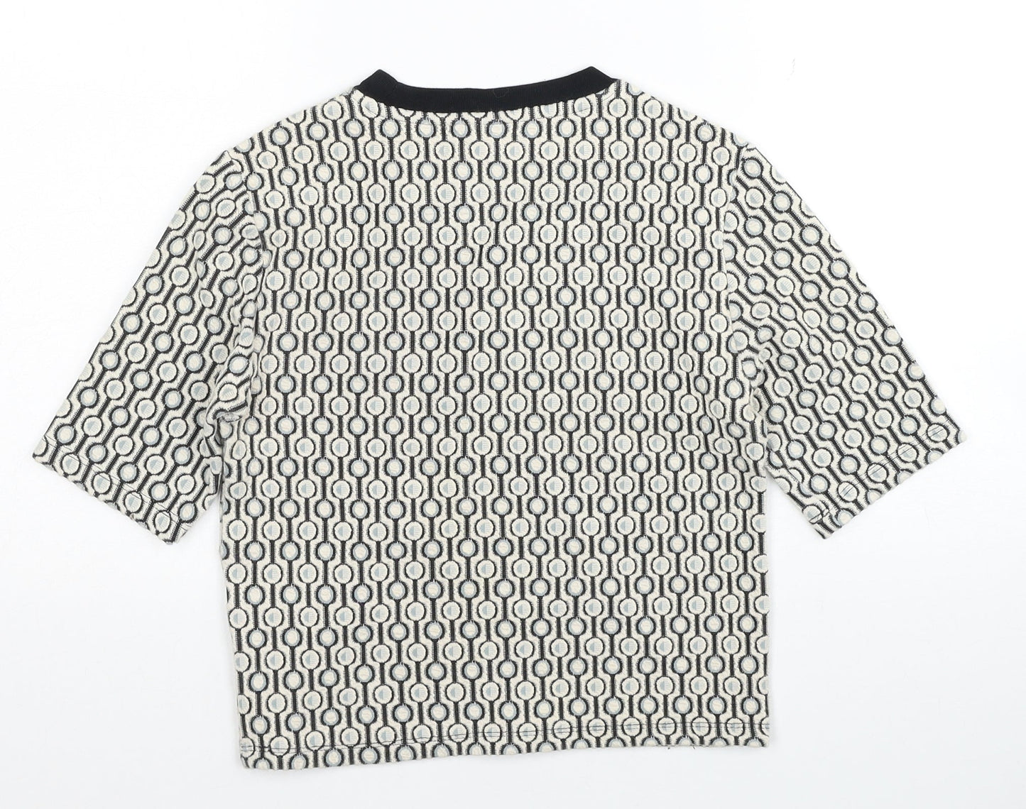 Topshop Womens Multicoloured Geometric Cotton Cropped T-Shirt Size 8 Scoop Neck