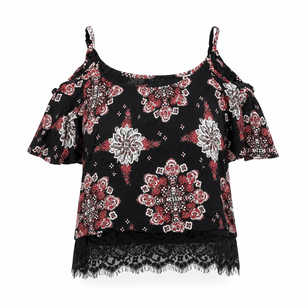 Select Womens Black Geometric Viscose Basic Blouse Size 12 Off the Shoulder