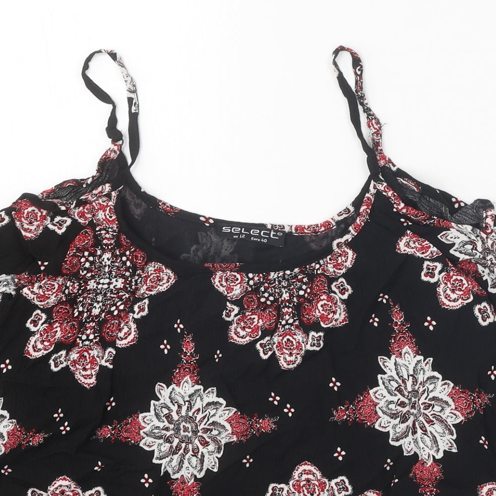 Select Womens Black Geometric Viscose Basic Blouse Size 12 Off the Shoulder