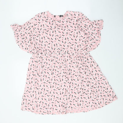 Womens Pink Floral Polyester Fit & Flare Size 10 Round Neck Pullover