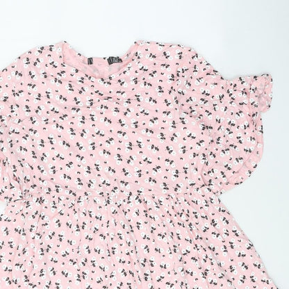 Womens Pink Floral Polyester Fit & Flare Size 10 Round Neck Pullover