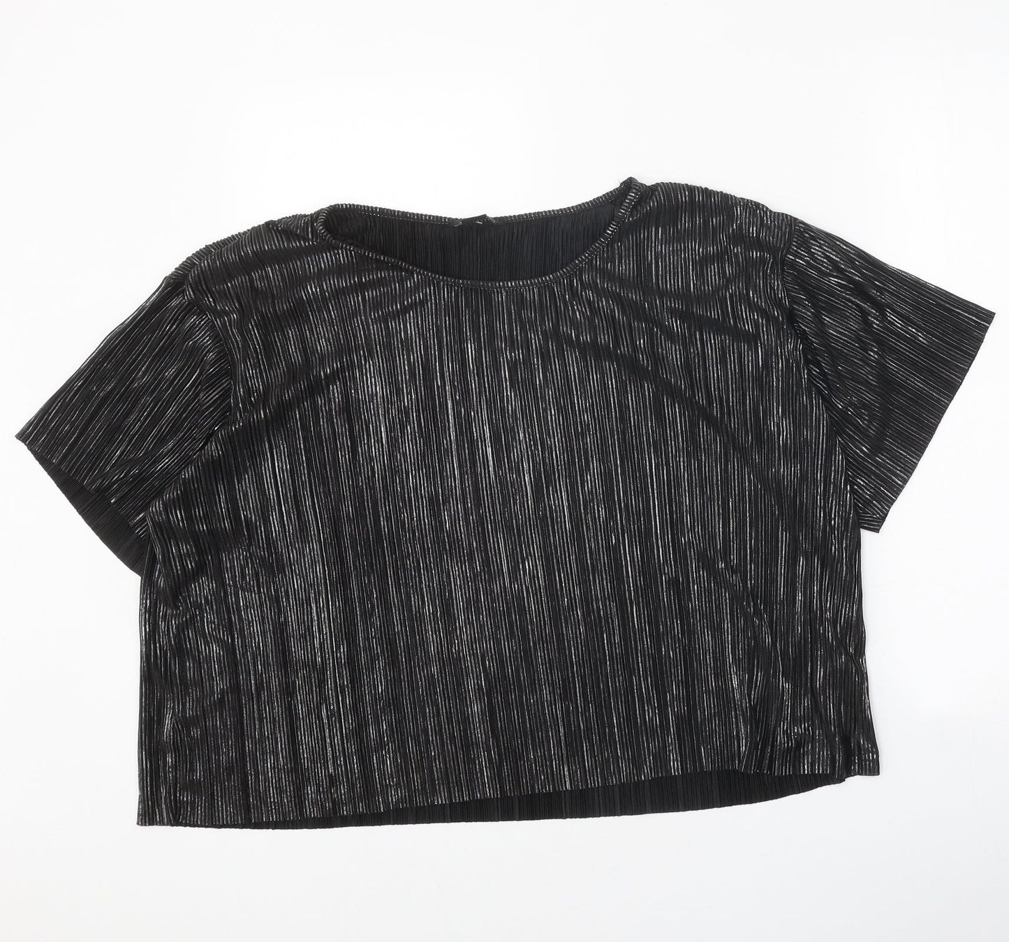 Monki Womens Black Polyester Cropped Blouse Size L Round Neck