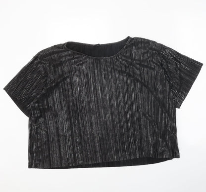 Monki Womens Black Polyester Cropped Blouse Size L Round Neck
