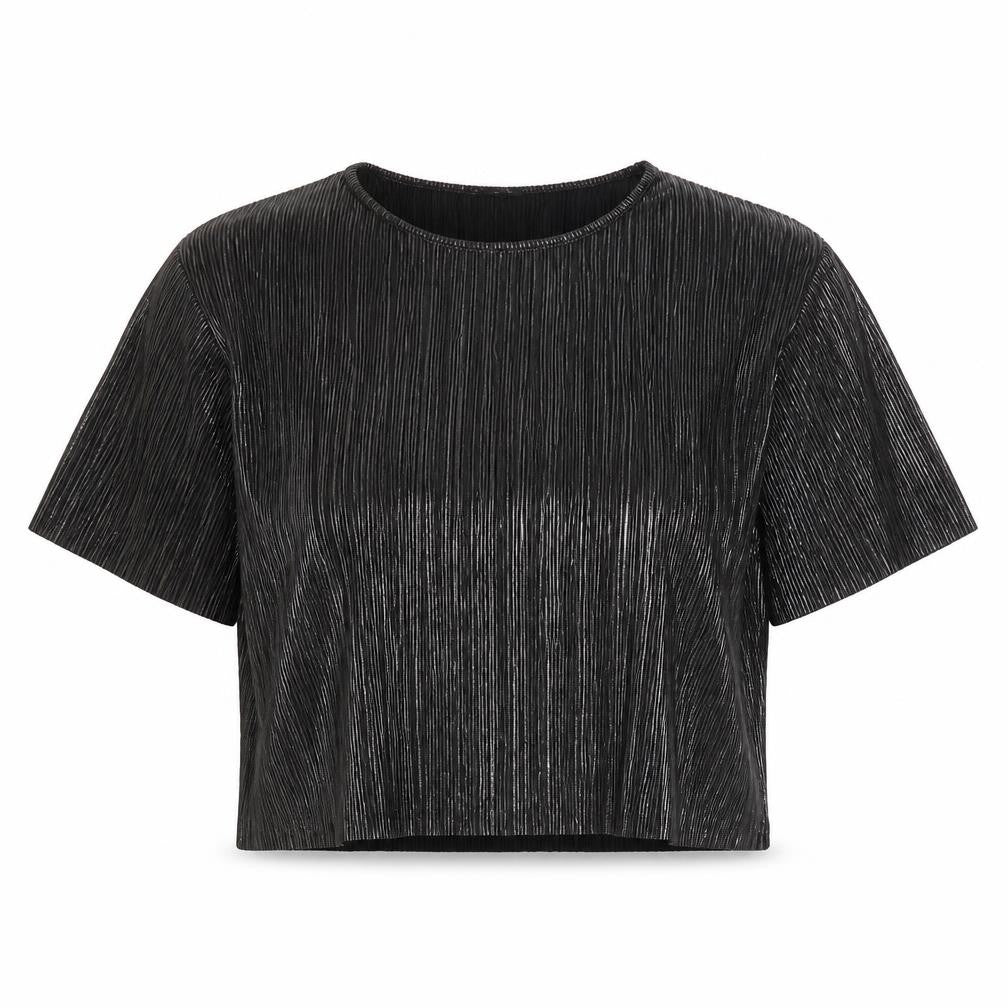 Monki Womens Black Polyester Cropped Blouse Size L Round Neck