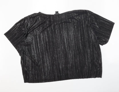 Monki Womens Black Polyester Cropped Blouse Size L Round Neck