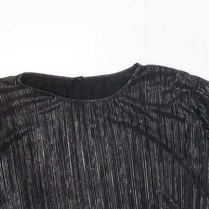 Monki Womens Black Polyester Cropped Blouse Size L Round Neck