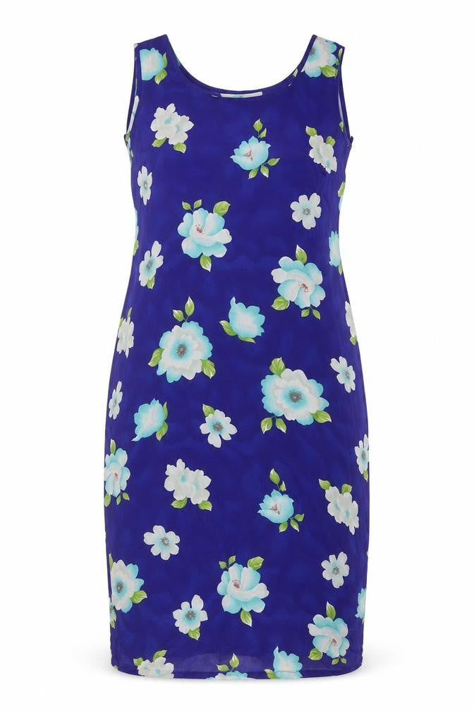 R&K Womens Blue Floral Polyester Shift Size 16 Scoop Neck Pullover