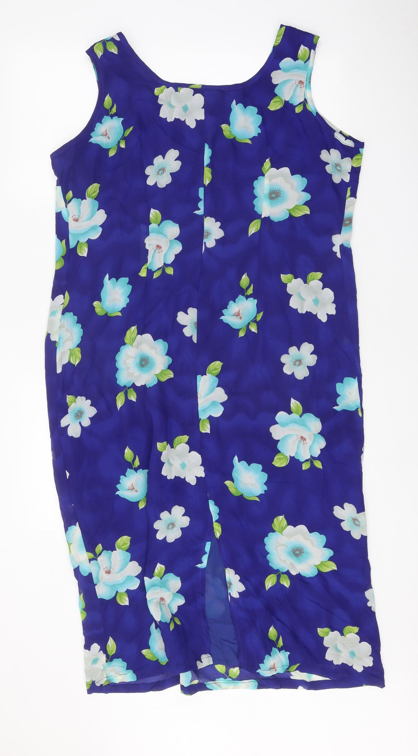 R&K Womens Blue Floral Polyester Shift Size 16 Scoop Neck Pullover