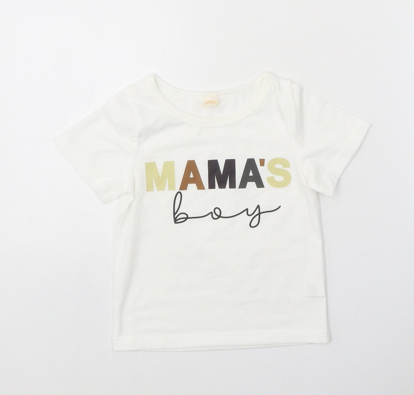 Preworn Boys White Polyester Basic T-Shirt Size 12 Months Round Neck Pullover - Mama's Boy