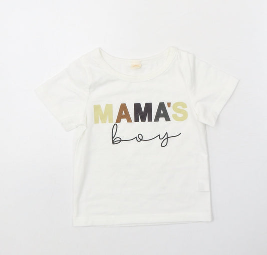 Preworn Boys White Polyester Basic T-Shirt Size 12 Months Round Neck Pullover - Mama's Boy
