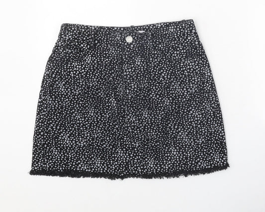 By Clara Womens Black Geometric Cotton Mini Skirt Size S Zip