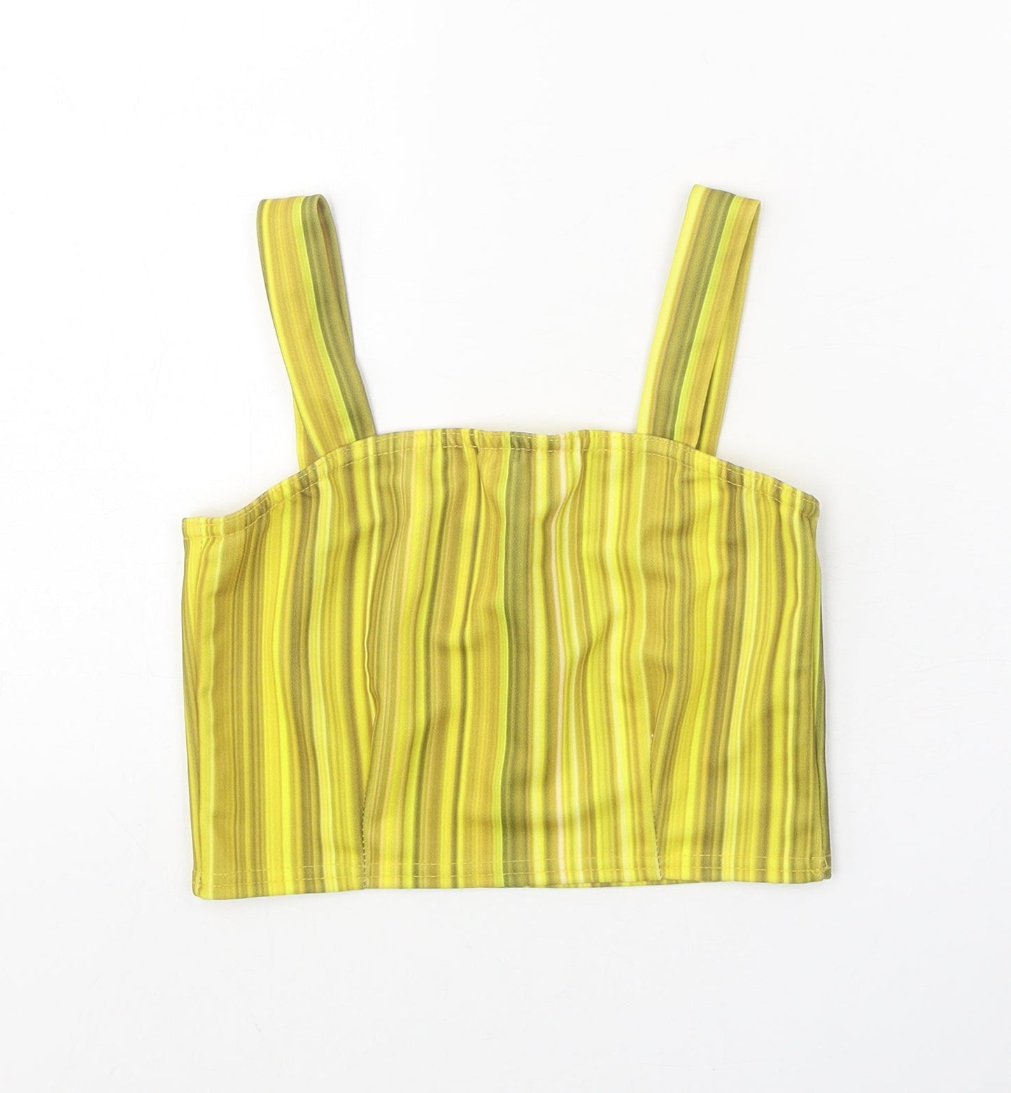 I-X London Womens Yellow Striped Polyester Cropped Tank Size 10 Square Neck