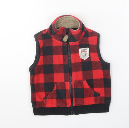 Preloved Carter's Red Plaid Gilet Waistcoat Size 9-12 Months Zip - Front