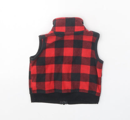 Preloved Carter's Red Plaid Gilet Waistcoat Size 9-12 Months Zip - Back