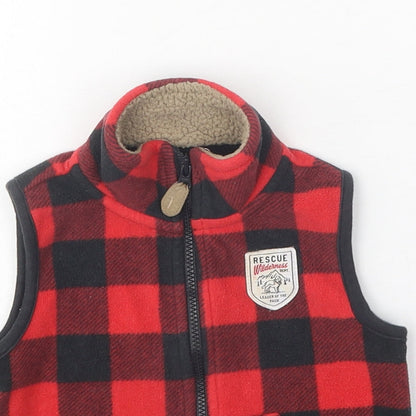 Preloved Carter's Red Plaid Gilet Waistcoat Size 9-12 Months Zip - Detail
