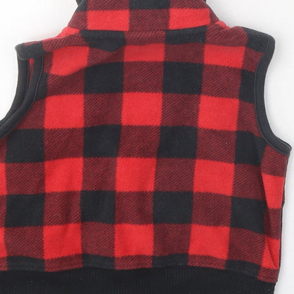 Preloved Carter's Red Plaid Gilet Waistcoat Size 9-12 Months Zip - Label