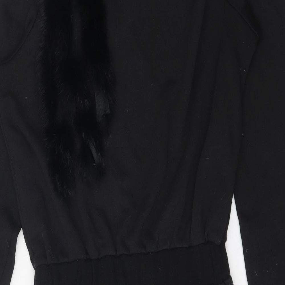 Kaleidoscope Womens Black Polyester Pencil Dress Size M Scoop Neck Pullover - Faux Fur Details