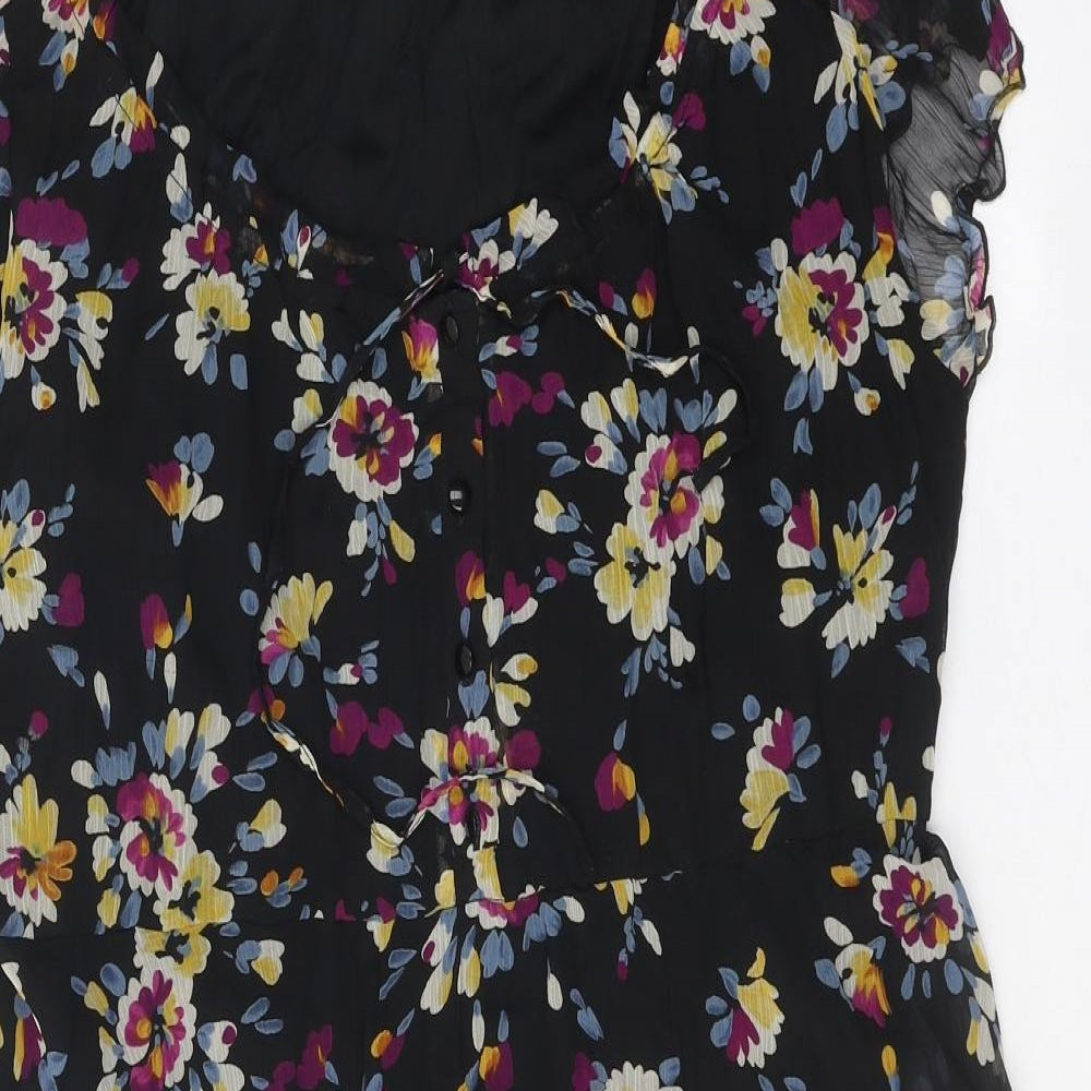 BHS Womens Black Floral Polyester A-Line One Size V-Neck Tie