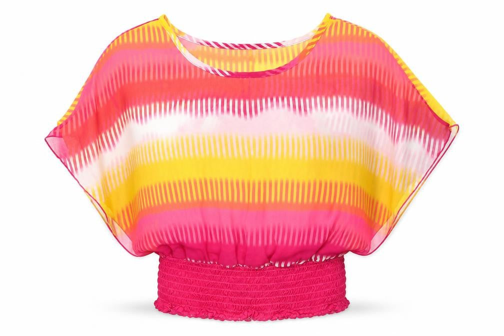 Vizio Womens Multicoloured Striped Polyester Basic Blouse Size L Scoop Neck - Elastic Hem