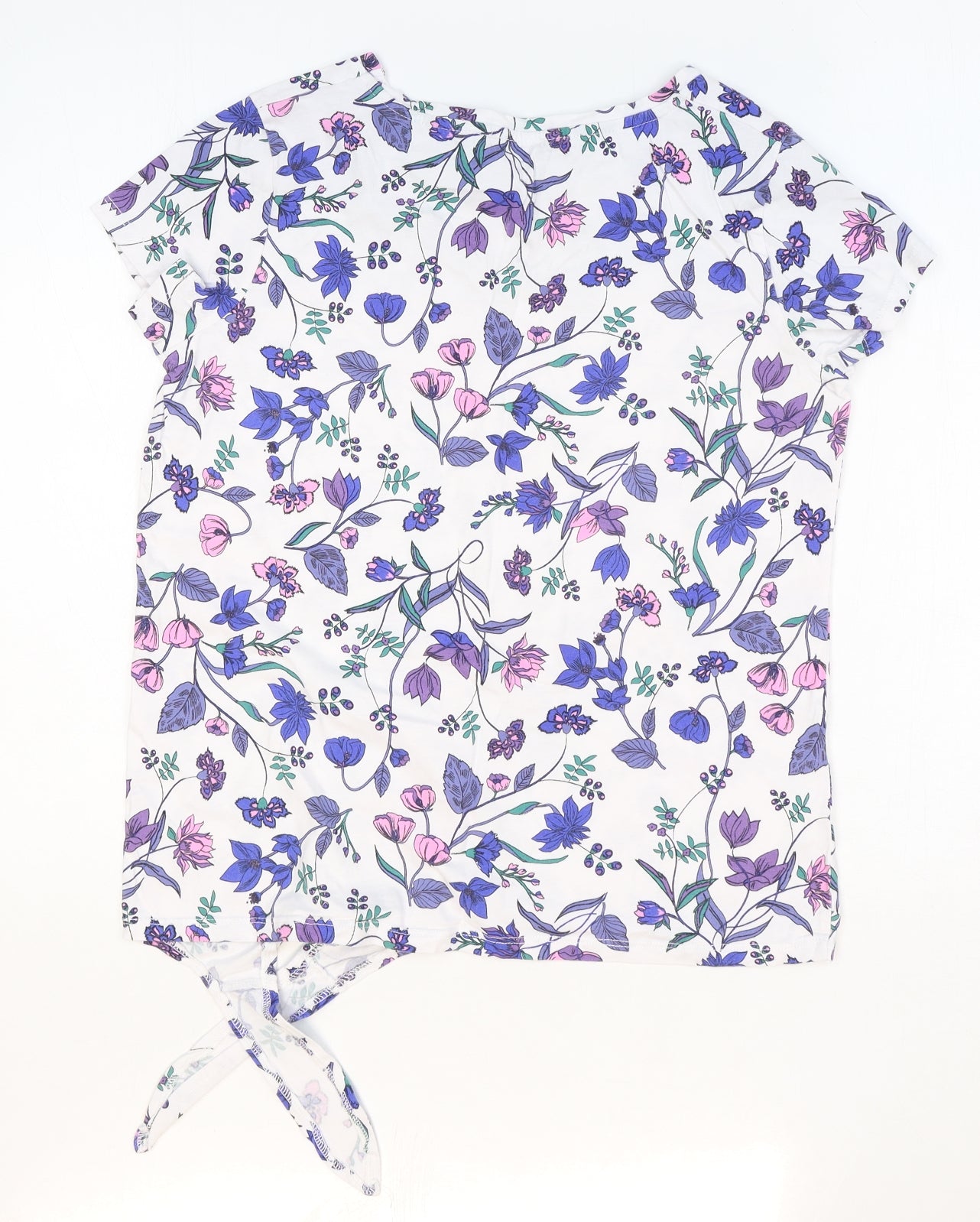 Yessica Womens White Floral Polyester Basic T-Shirt Size XS V-Neck