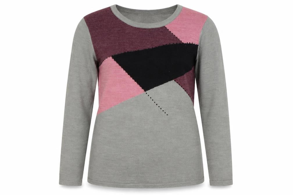 Anna Rose Womens Grey Scoop Neck Geometric Acrylic Pullover Jumper Size M