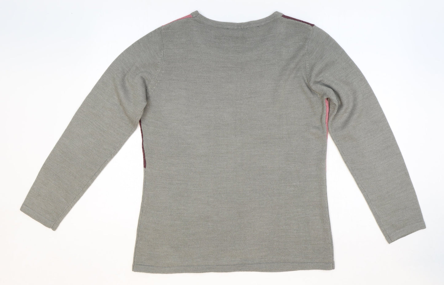 Anna Rose Womens Grey Scoop Neck Geometric Acrylic Pullover Jumper Size M
