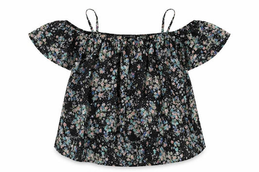 Atmosphere Womens Black Floral Polyester Cropped Blouse Size 10 Boat Neck