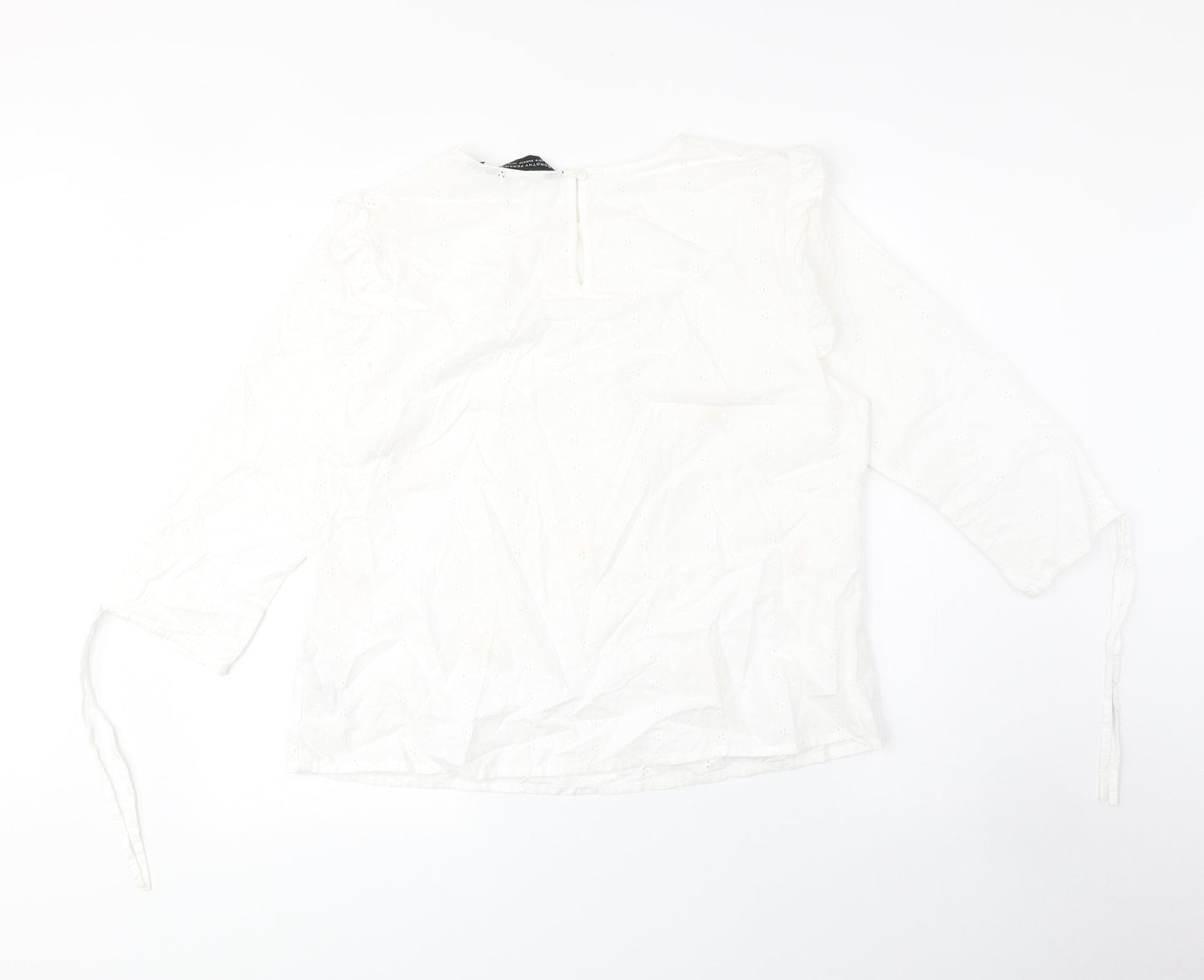 Dorothy Perkins Womens White Floral Polyester Basic Blouse Size 14 Boat Neck - Sleeve Tie Detail