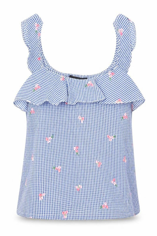 Atmosphere Womens Beige Check Polyester Basic Tank Size 8 Round Neck - Flower Detail