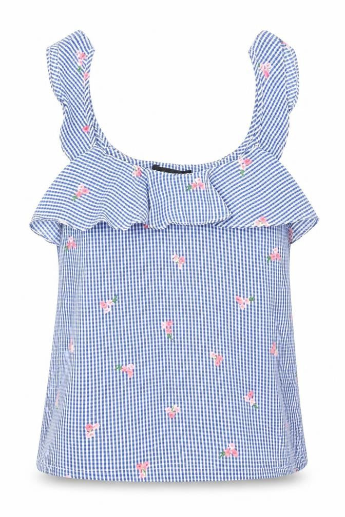 Atmosphere Womens Beige Check Polyester Basic Tank Size 8 Round Neck - Flower Detail