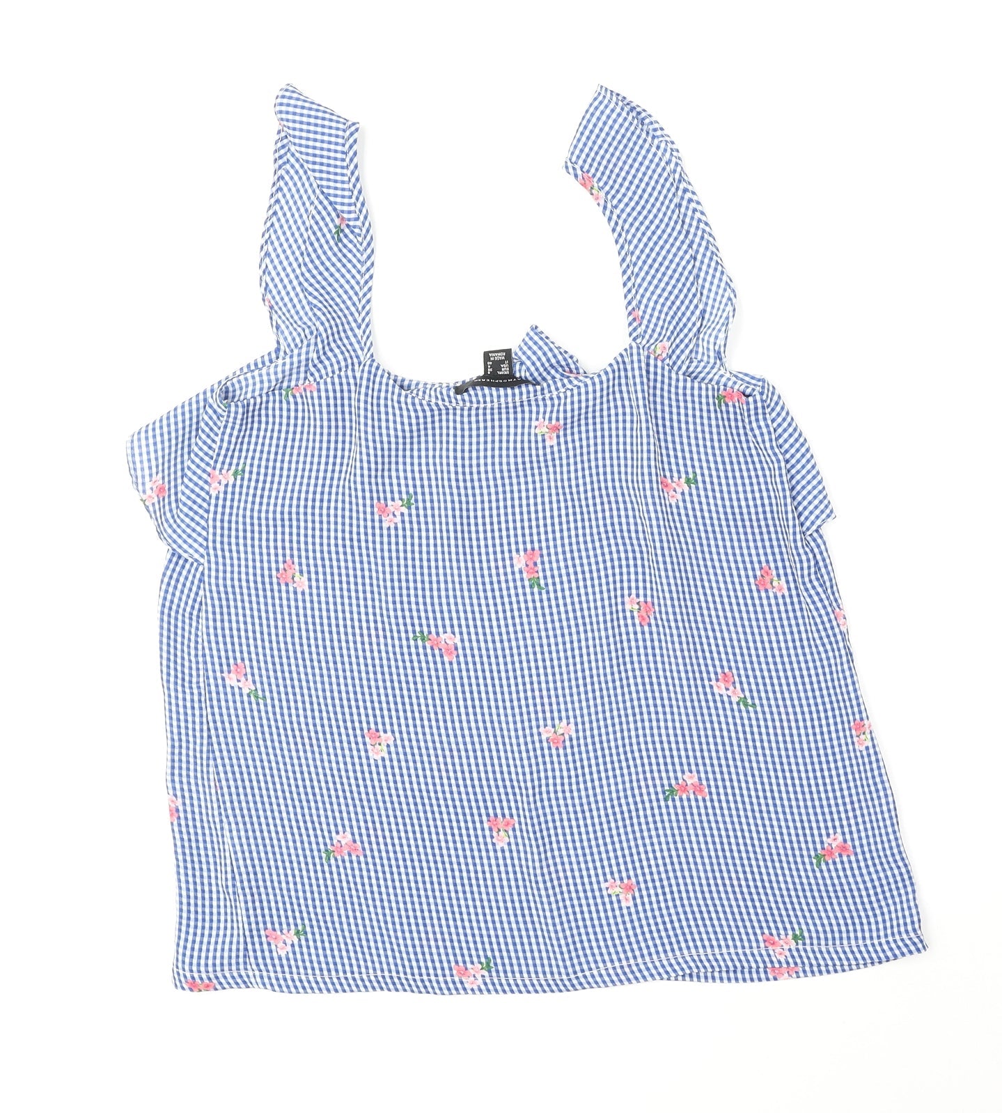 Atmosphere Womens Beige Check Polyester Basic Tank Size 8 Round Neck - Flower Detail