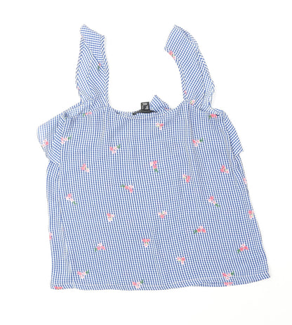 Atmosphere Womens Beige Check Polyester Basic Tank Size 8 Round Neck - Flower Detail