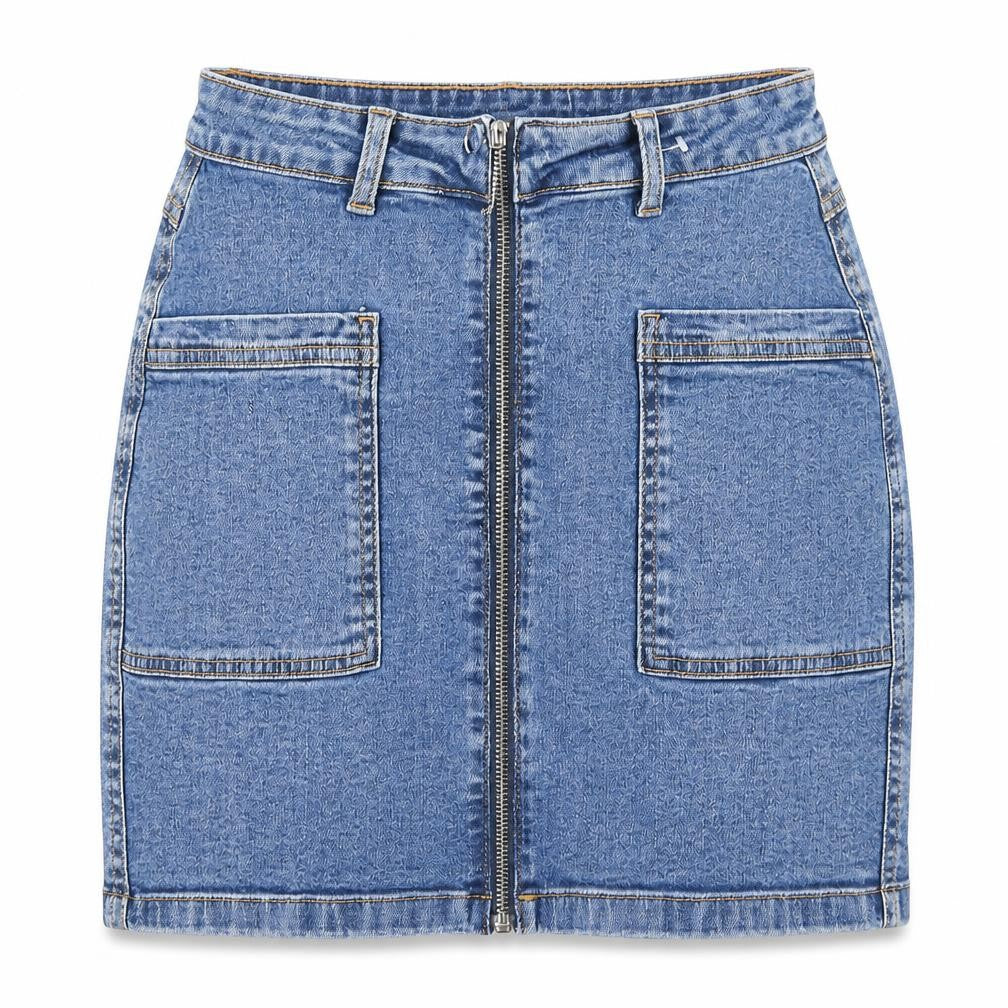 JDY Womens Blue Cotton Mini Skirt Size S Zip