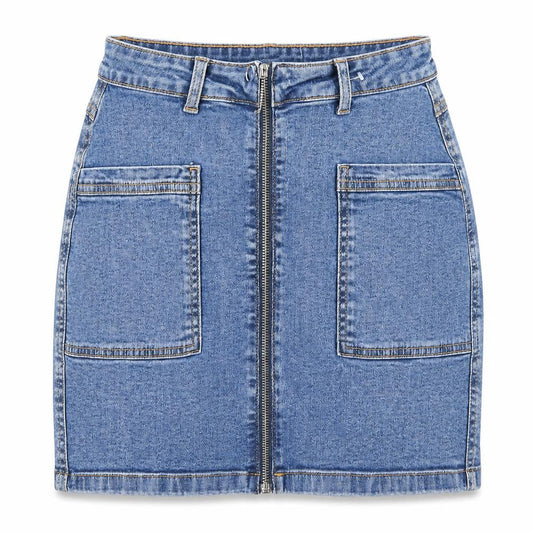 JDY Womens Blue Cotton Mini Skirt Size S Zip