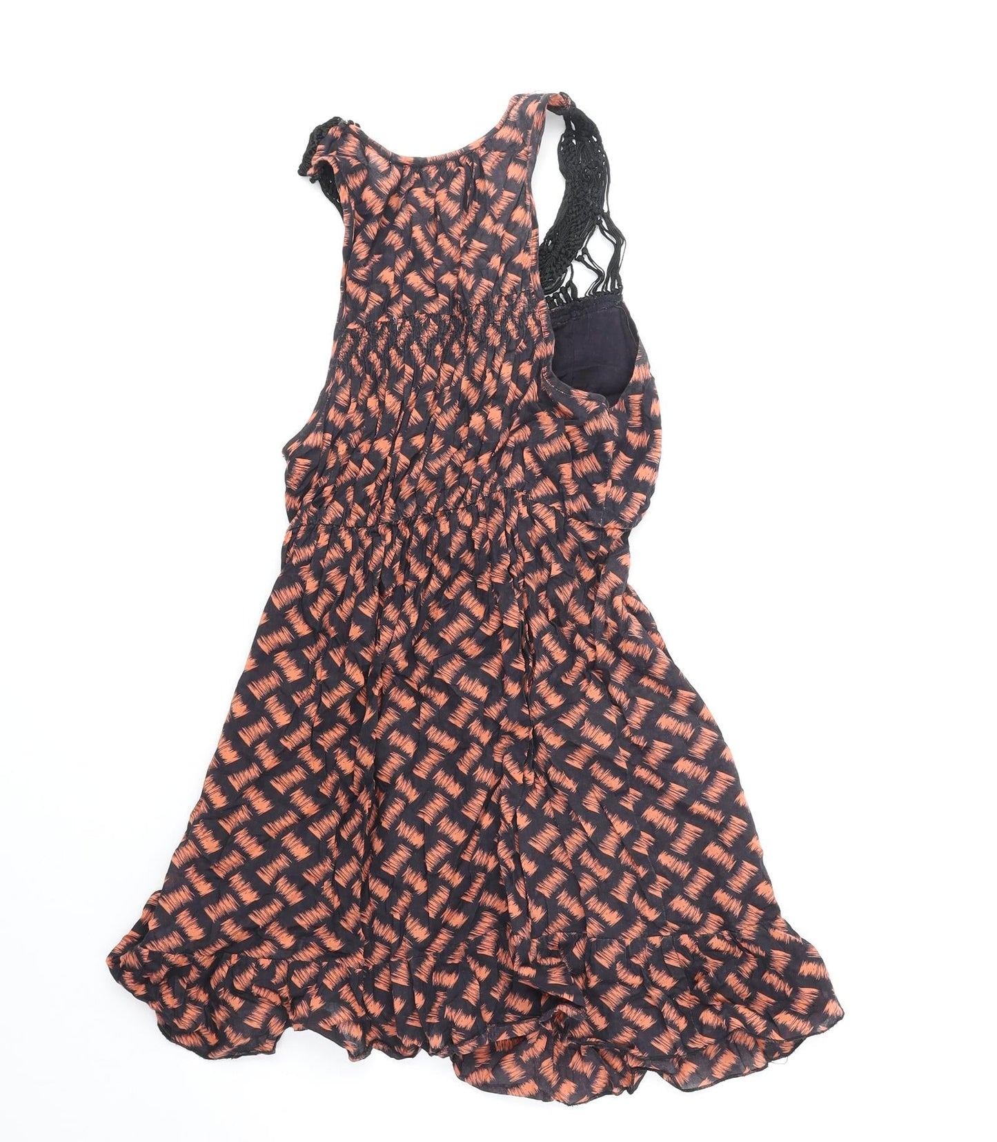 New Look Womens Orange Geometric Polyester Fit & Flare Size 6 Scoop Neck Pullover