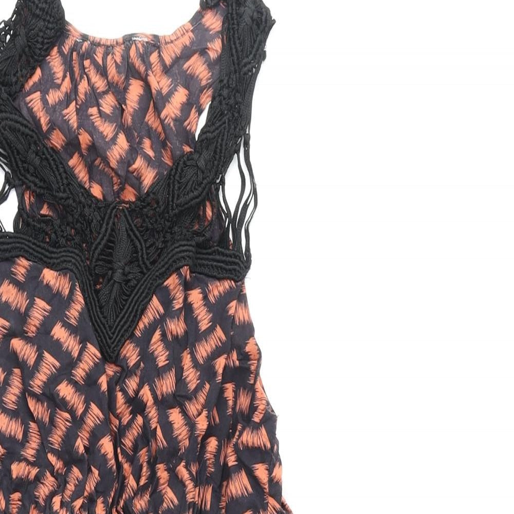 New Look Womens Orange Geometric Polyester Fit & Flare Size 6 Scoop Neck Pullover